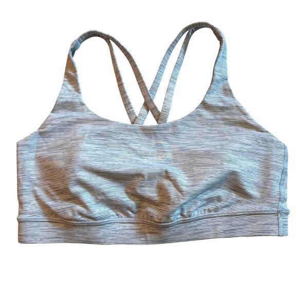 Lululemon Energy Bra Womens 8 Med Gray Striped Strappy Back Long Lines Padded - Picture 1 of 8